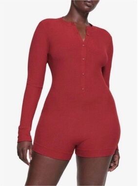 SKIMS Soft Lounge Button Up Ribbed Henley Modal Sleep Romper Size L